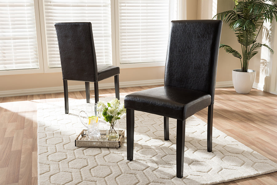 Baxton Studio Mia Modern and Contemporary Dark Brown Faux Leather Upholstered Dining Chair (Set of 2) | Dining Chairs | Modishstore - 4