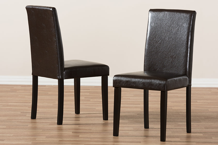 Baxton Studio Mia Modern and Contemporary Dark Brown Faux Leather Upholstered Dining Chair (Set of 2) | Dining Chairs | Modishstore - 5