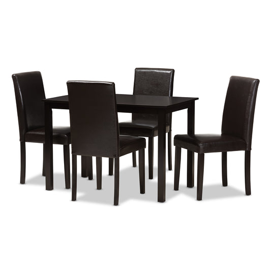 Baxton Studio Mia Modern and Contemporary Dark Brown Faux Leather Upholstered 5-Piece Dining Set | Dining Sets | Modishstore