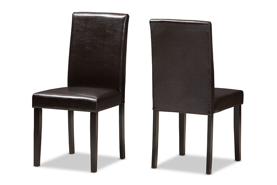 Baxton Studio Mia Modern and Contemporary Dark Brown Faux Leather Upholstered Dining Chair (Set of 2) | Dining Chairs | Modishstore - 9