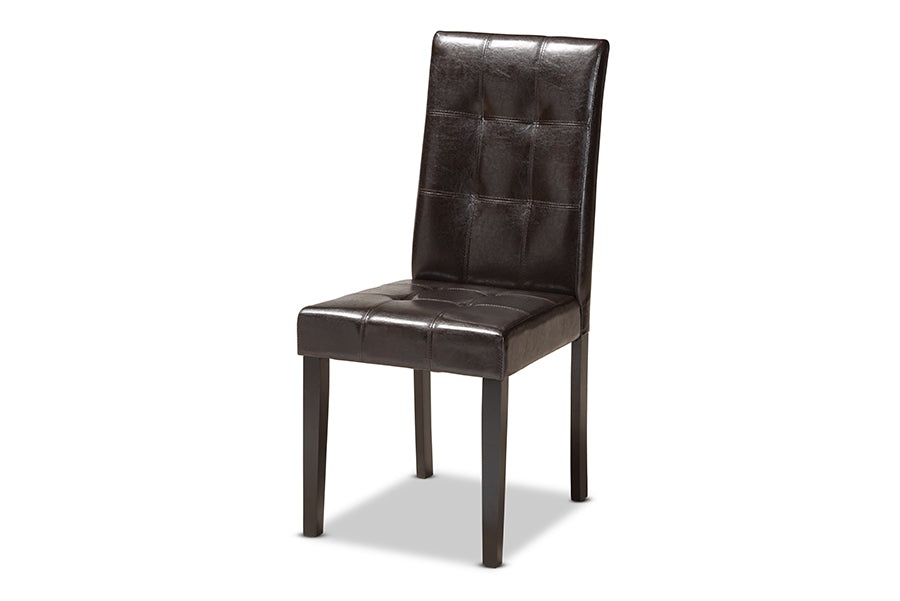 baxton studio marie modern and contemporary dark brown faux leather upholstered and dark brown finished wood 7 piece dining set | Modish Furniture Store-3