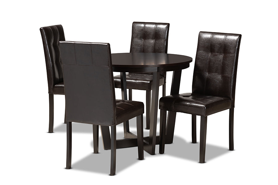 baxton studio vida modern and contemporary dark brown faux leather upholstered and dark brown finished wood 5 piece dining set | Modish Furniture Store-2