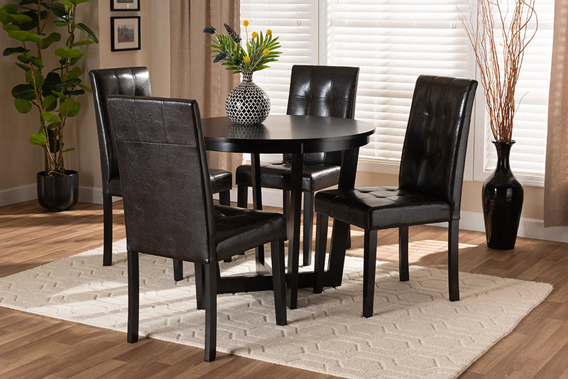 Baxton Studio Vida Modern and Contemporary Dark Brown Faux Leather Upholstered and Dark Brown Finished Wood 5-Piece Dining Set | Modishstore | Dining Sets