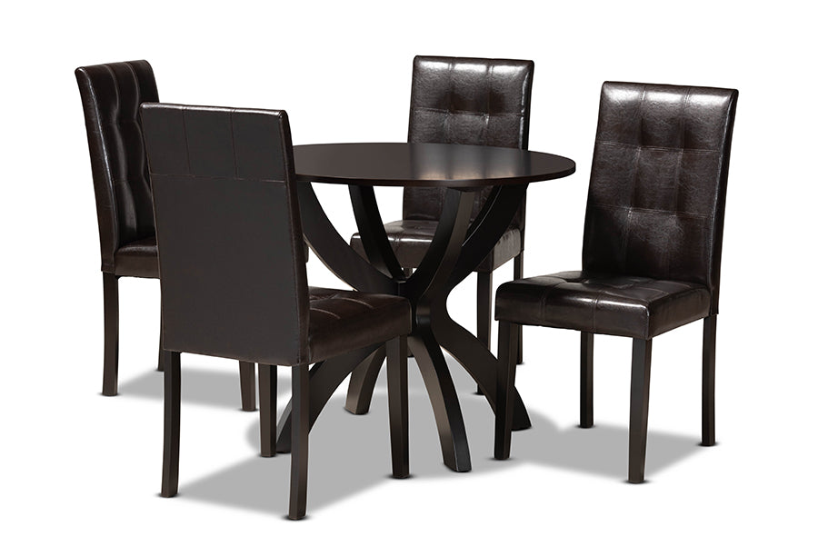 baxton studio elira modern and contemporary dark brown faux leather upholstered and dark brown finished wood 5 piece dining set | Modish Furniture Store-2