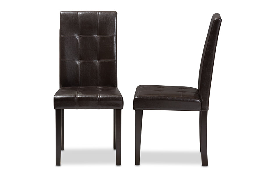 Baxton Studio Avery Modern and Contemporary Dark Brown Faux Leather Upholstered Dining Chair (Set of 2) | Dining Chairs | Modishstore - 5