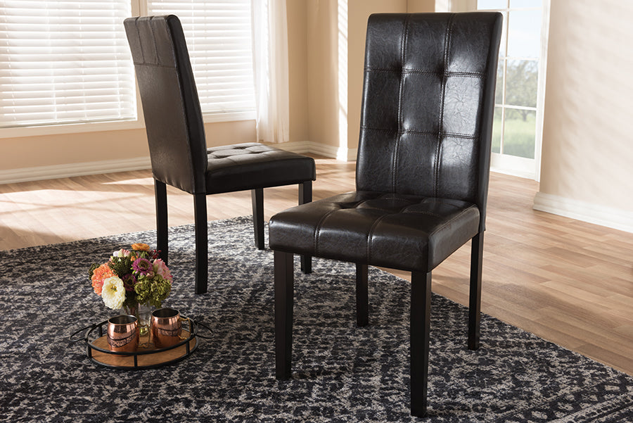 Baxton Studio Avery Modern and Contemporary Dark Brown Faux Leather Upholstered Dining Chair (Set of 2) | Dining Chairs | Modishstore - 2