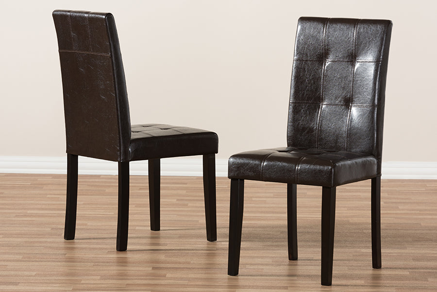 Baxton Studio Avery Modern and Contemporary Dark Brown Faux Leather Upholstered Dining Chair (Set of 2) | Dining Chairs | Modishstore - 3