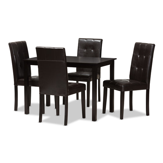 Baxton Studio Avery Modern and Contemporary Dark Brown Faux Leather Upholstered 5-Piece Dining Set | Dining Sets | Modishstore