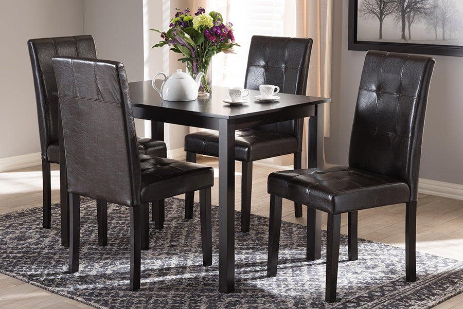 Baxton Studio Mia Modern and Contemporary Dark Brown Faux Leather Upholstered 5-Piece Dining Set | Dining Sets | Modishstore - 2
