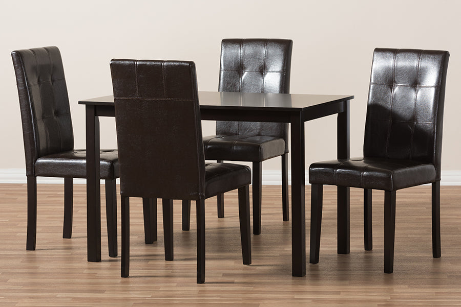 Baxton Studio Mia Modern and Contemporary Dark Brown Faux Leather Upholstered 5-Piece Dining Set | Dining Sets | Modishstore - 3