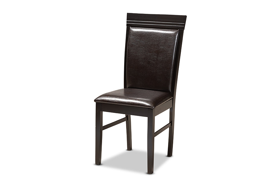 baxton studio jeane modern and contemporary dark brown faux leather upholstered and dark brown finished wood 5 piece dining set | Modish Furniture Store-3