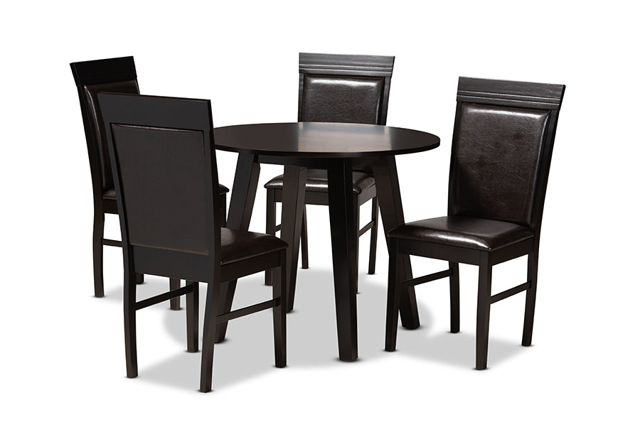 baxton studio miya modern and contemporary dark brown faux leather upholstered and dark brown finished wood 5 piece dining set | Modish Furniture Store-2