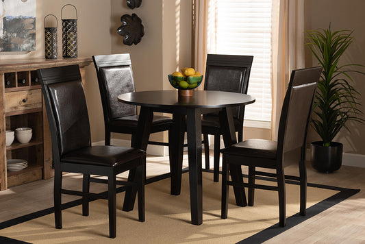 Baxton Studio Miya Modern and Contemporary Dark Brown Faux Leather Upholstered and Dark Brown Finished Wood 5-Piece Dining Set | Modishstore | Dining Sets