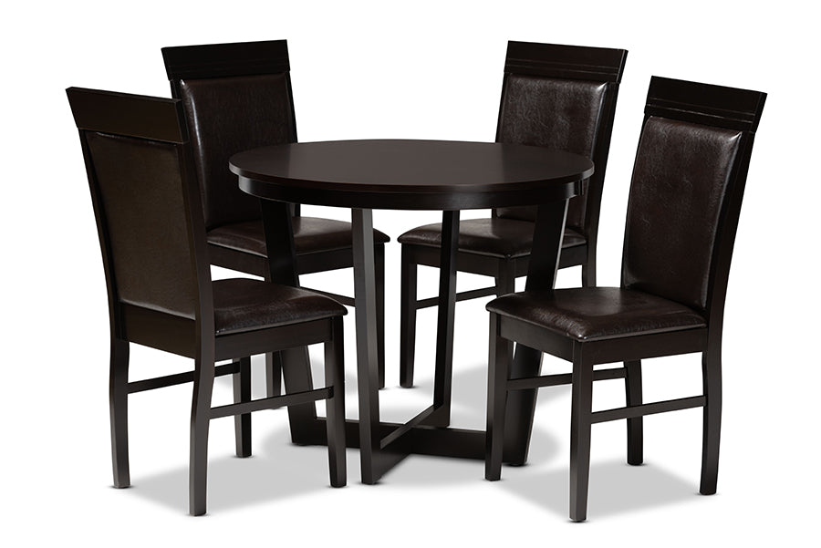 baxton studio irma modern and contemporary dark brown faux leather upholstered and dark brown finished wood 5 piece dining set | Modish Furniture Store-2
