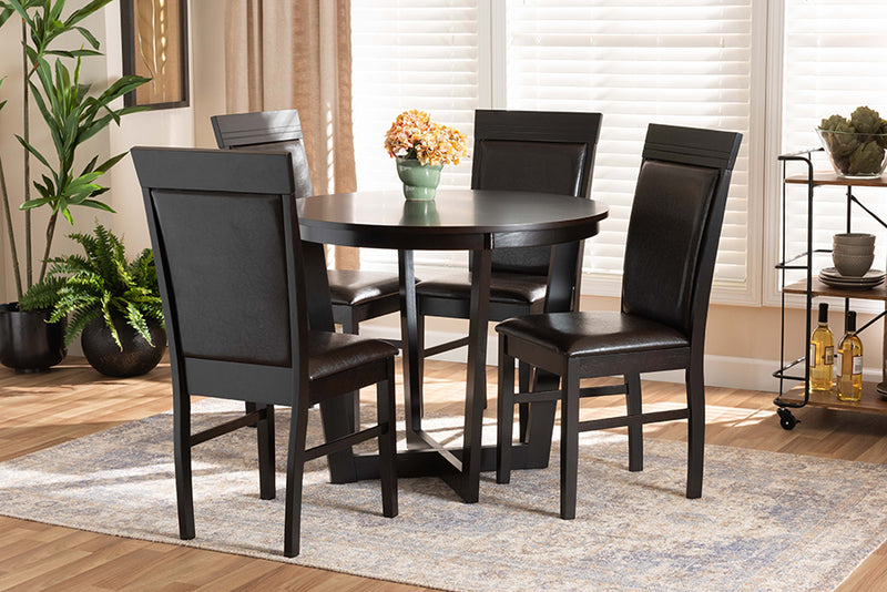 Baxton Studio Irma Modern and Contemporary Dark Brown Faux Leather Upholstered and Dark Brown Finished Wood 5-Piece Dining Set | Modishstore | Dining Sets