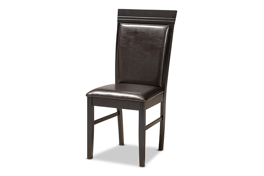 baxton studio ancel modern and contemporary dark brown faux leather upholstered and dark brown finished wood 5 piece dining set | Modish Furniture Store-3