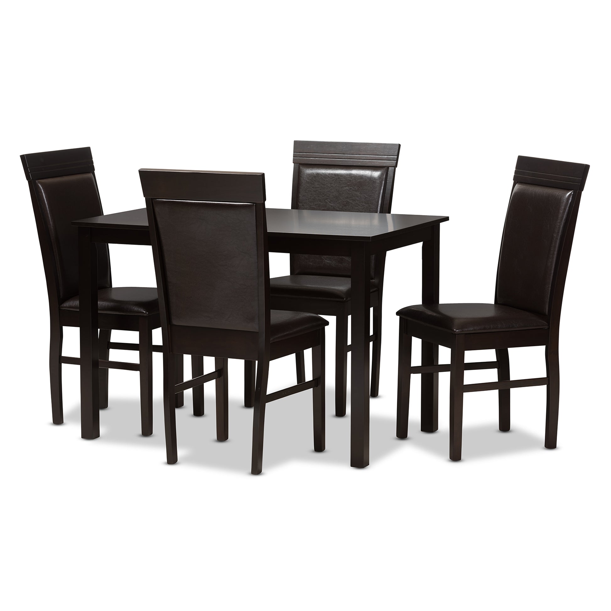 Baxton Studio Thea Modern and Contemporary Dark Brown Faux Leather Upholstered 5-Piece Dining Set | Dining Sets | Modishstore