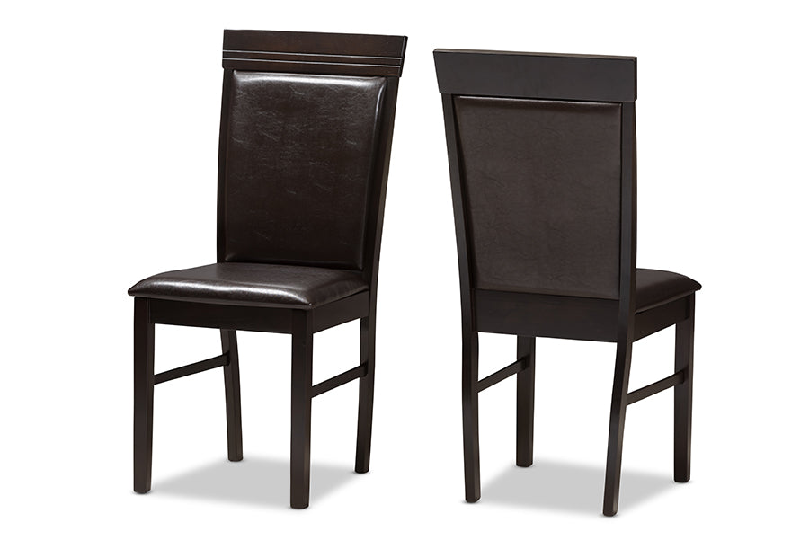 Baxton Studio Thea Modern and Contemporary Dark Brown Faux Leather Upholstered 5-Piece Dining Set | Dining Sets | Modishstore - 4
