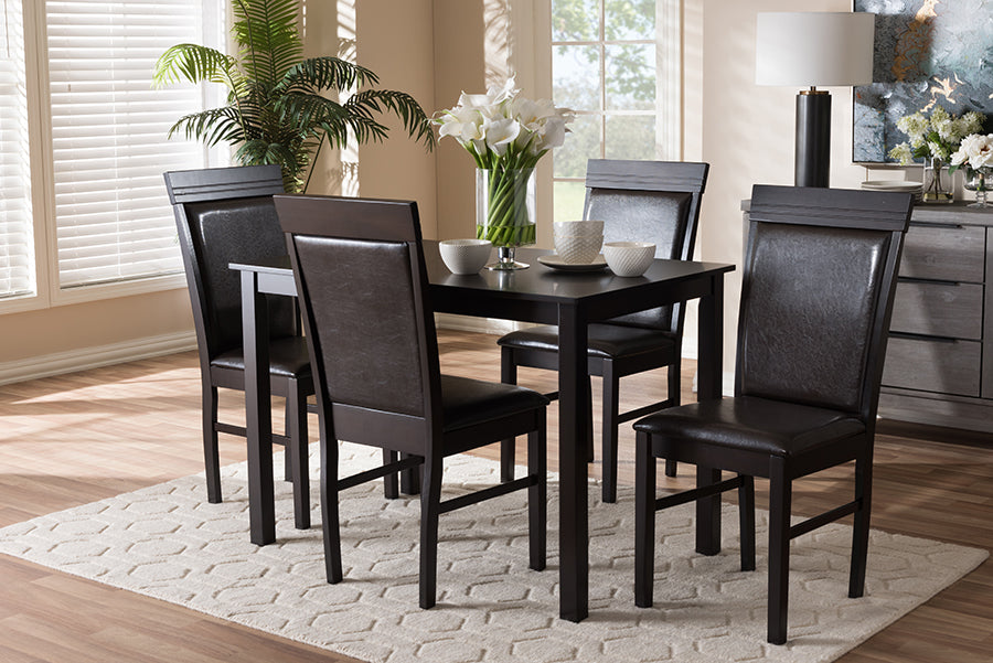 Baxton Studio Thea Modern and Contemporary Dark Brown Faux Leather Upholstered 5-Piece Dining Set | Dining Sets | Modishstore - 2