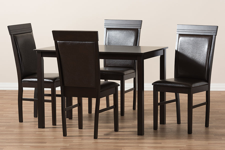 Baxton Studio Thea Modern and Contemporary Dark Brown Faux Leather Upholstered 5-Piece Dining Set | Dining Sets | Modishstore - 3