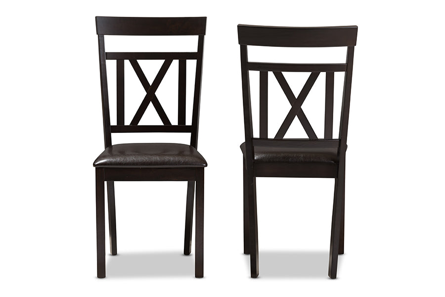 Baxton Studio Rosie Modern and Contemporary Dark Brown Faux Leather Upholstered Dining Chair (Set of 2) | Dining Chairs | Modishstore - 6