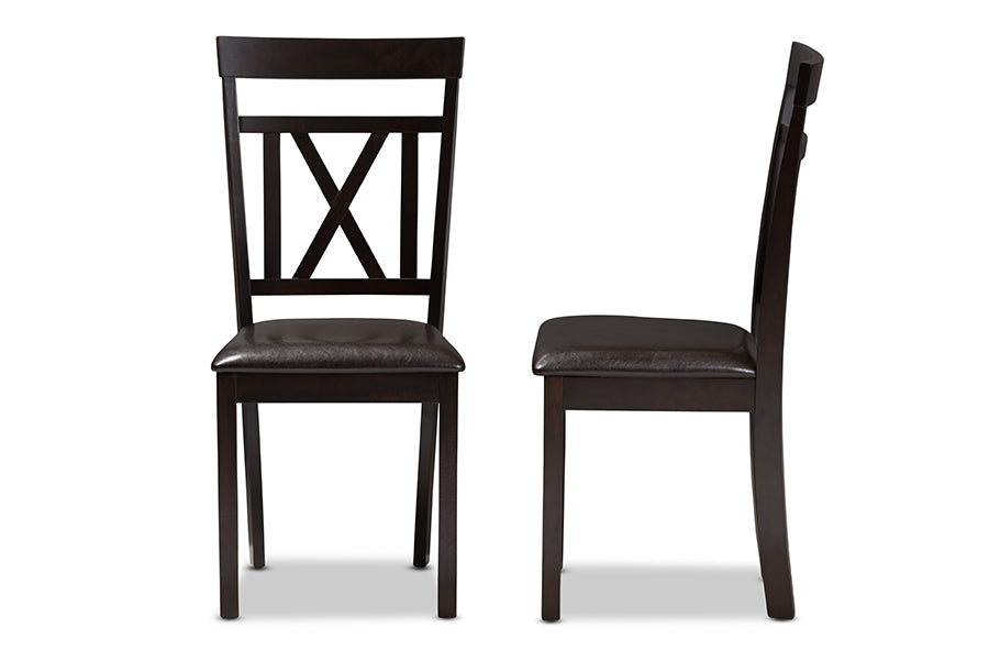 Baxton Studio Rosie Modern and Contemporary Dark Brown Faux Leather Upholstered Dining Chair (Set of 2) | Dining Chairs | Modishstore - 5