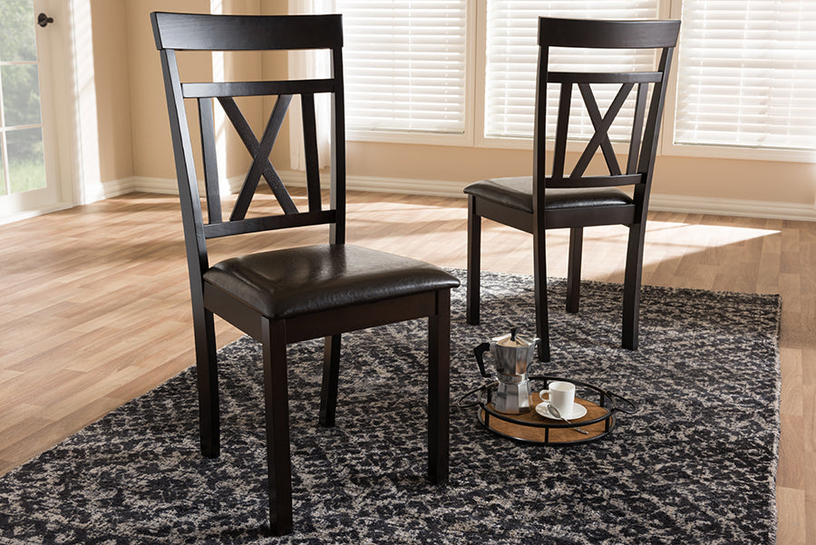 Baxton Studio Rosie Modern and Contemporary Dark Brown Faux Leather Upholstered Dining Chair (Set of 2) | Dining Chairs | Modishstore - 2