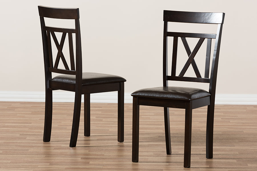 Baxton Studio Rosie Modern and Contemporary Dark Brown Faux Leather Upholstered Dining Chair (Set of 2) | Dining Chairs | Modishstore - 3