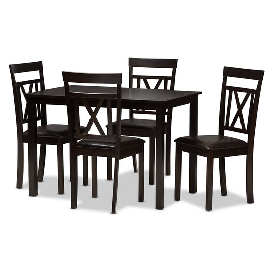 Baxton Studio Rosie Modern and Contemporary Dark Brown Faux Leather Upholstered 5-Piece Dining Set | Dining Sets | Modishstore