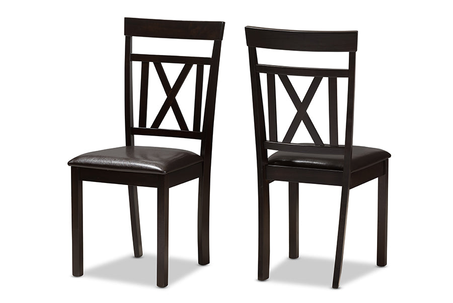 Baxton Studio Rosie Modern and Contemporary Dark Brown Faux Leather Upholstered Dining Chair (Set of 2) | Dining Chairs | Modishstore - 7