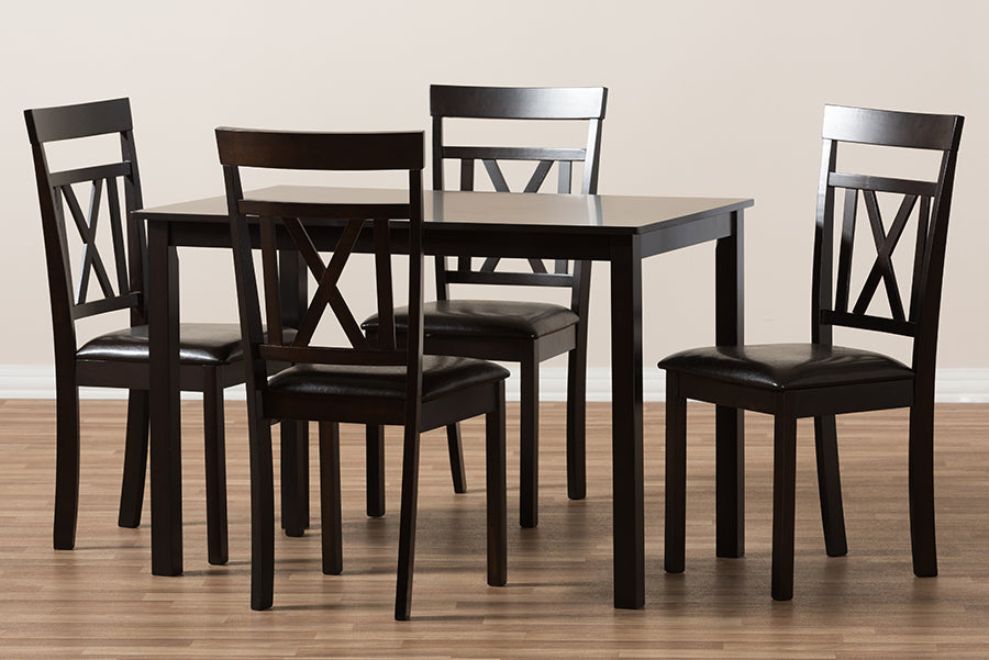 Baxton Studio Rosie Modern and Contemporary Dark Brown Faux Leather Upholstered 5-Piece Dining Set | Dining Sets | Modishstore - 3