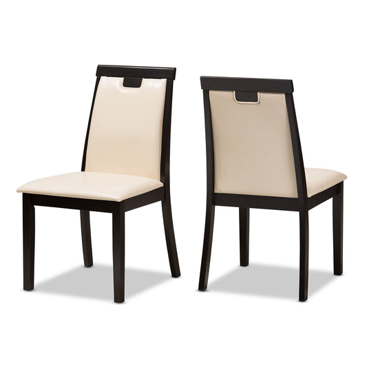 Baxton Studio Evelyn Modern and Contemporary Beige Faux Leather Upholstered and Dark Brown Finished Dining Chair (Set of 2) | Dining Chairs | Modishstore