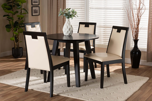 Baxton Studio Ryan Modern and Contemporary Beige Faux Leather Upholstered and Dark Brown Finished Wood 5-Piece Dining Set | Modishstore | Dining Sets