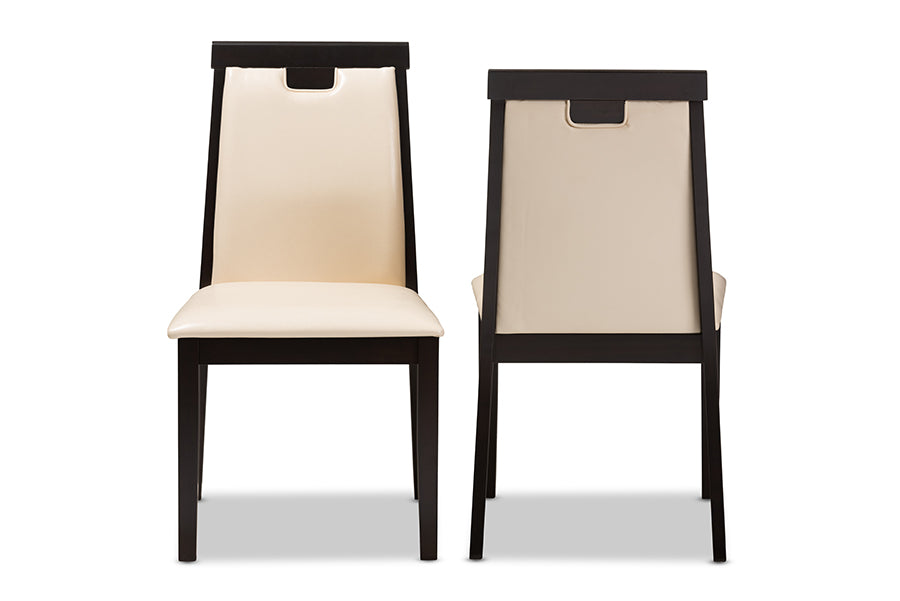 Baxton Studio Evelyn Modern and Contemporary Beige Faux Leather Upholstered and Dark Brown Finished Dining Chair (Set of 2) | Dining Chairs | Modishstore - 6