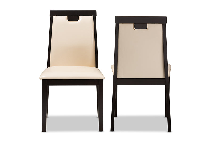 Baxton Studio Evelyn Modern and Contemporary Beige Faux Leather Upholstered and Dark Brown Finished 5-Piece Dining Set | Dining Sets | Modishstore - 8