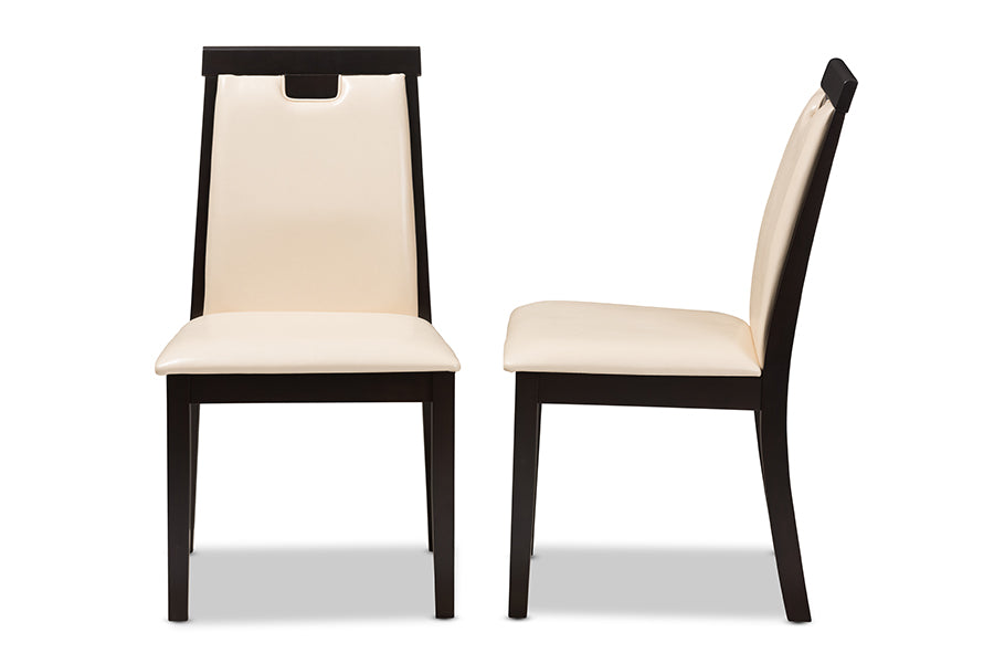 Baxton Studio Evelyn Modern and Contemporary Beige Faux Leather Upholstered and Dark Brown Finished Dining Chair (Set of 2) | Dining Chairs | Modishstore - 5