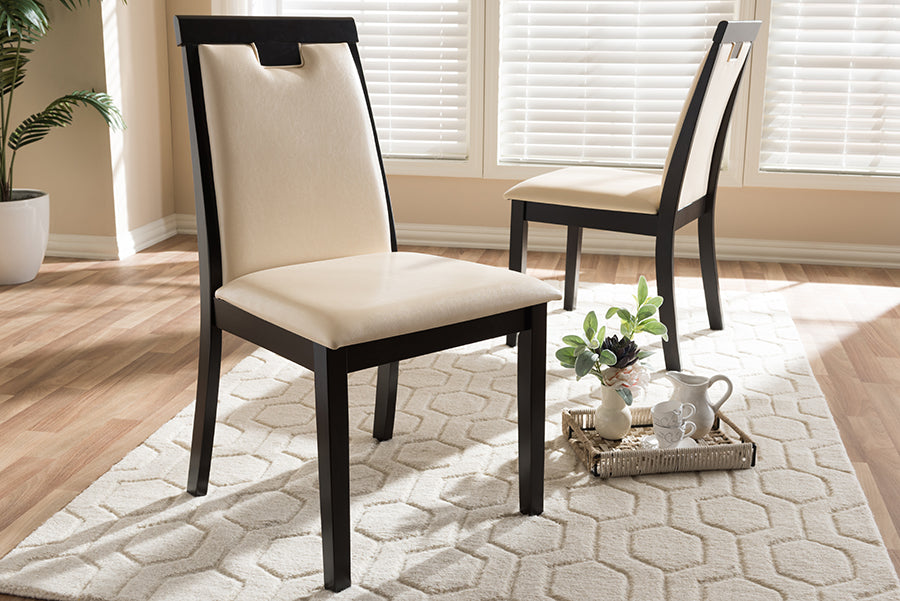 Baxton Studio Evelyn Modern and Contemporary Beige Faux Leather Upholstered and Dark Brown Finished Dining Chair (Set of 2) | Dining Chairs | Modishstore - 2