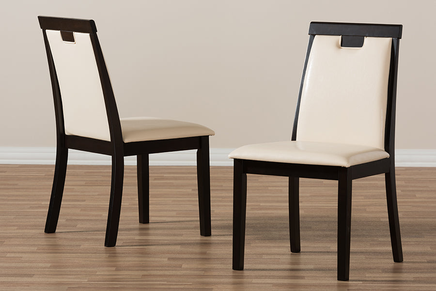 Baxton Studio Evelyn Modern and Contemporary Beige Faux Leather Upholstered and Dark Brown Finished 5-Piece Dining Set | Dining Sets | Modishstore - 5