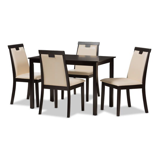 Baxton Studio Evelyn Modern and Contemporary Beige Faux Leather Upholstered and Dark Brown Finished 5-Piece Dining Set | Dining Sets | Modishstore