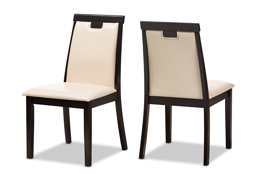 Baxton Studio Evelyn Modern and Contemporary Beige Faux Leather Upholstered and Dark Brown Finished Dining Chair (Set of 2) | Dining Chairs | Modishstore - 7