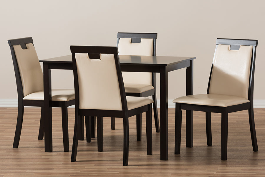 Baxton Studio Evelyn Modern and Contemporary Beige Faux Leather Upholstered and Dark Brown Finished 5-Piece Dining Set | Dining Sets | Modishstore - 4