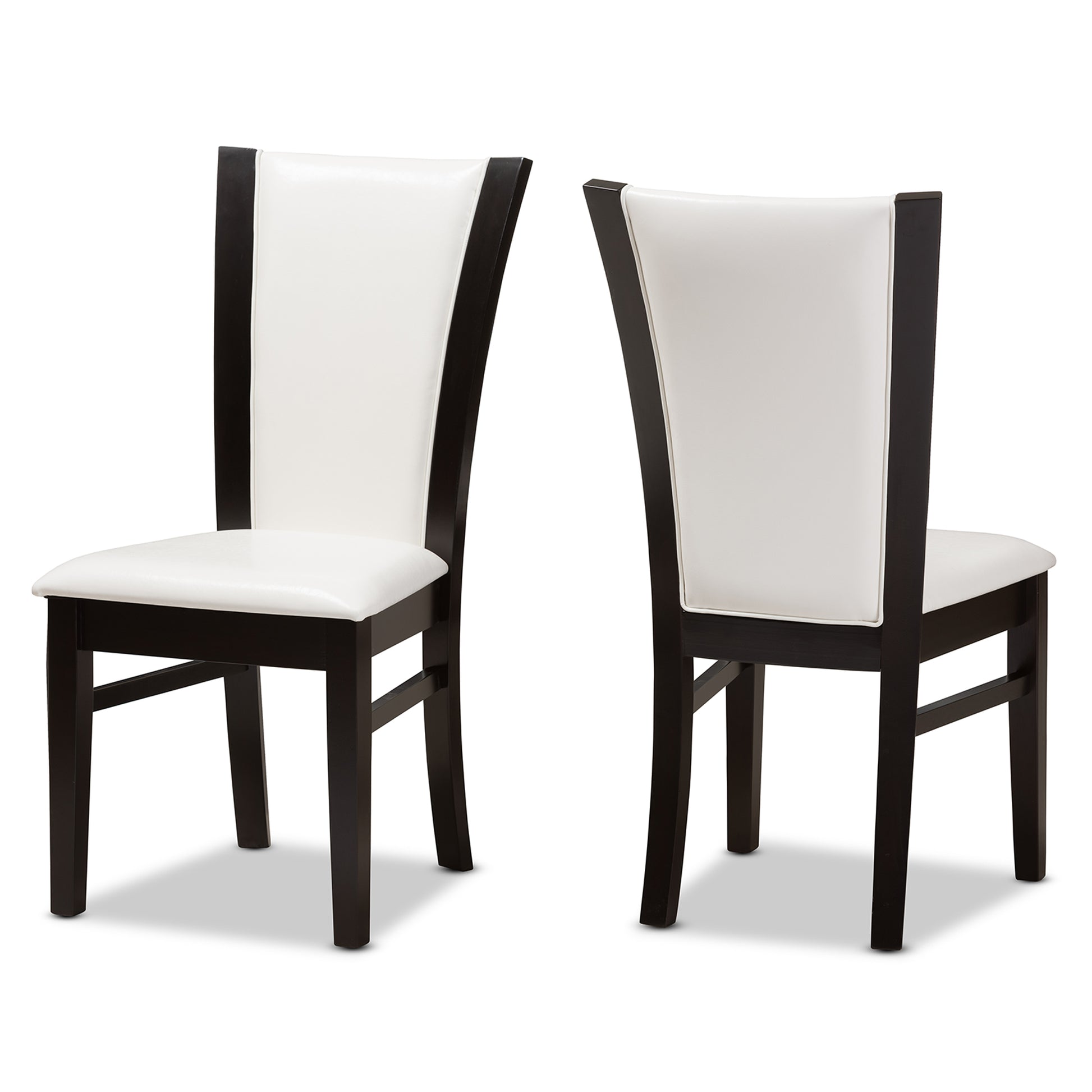 Baxton Studio Adley Modern and Contemporary Dark Brown Finished White Faux Leather Dining Chair (Set of 2) | Dining Chairs | Modishstore