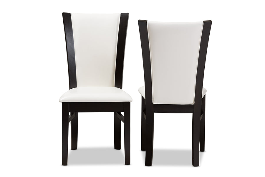 Baxton Studio Adley Modern and Contemporary Dark Brown Finished White Faux Leather Dining Chair (Set of 2) | Dining Chairs | Modishstore - 6
