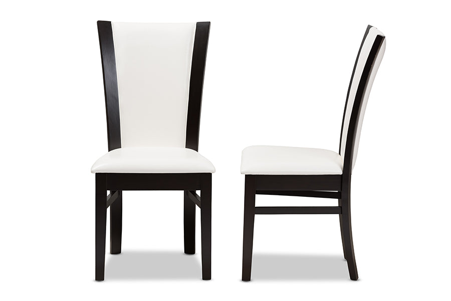 Baxton Studio Adley Modern and Contemporary Dark Brown Finished White Faux Leather Dining Chair (Set of 2) | Dining Chairs | Modishstore - 5