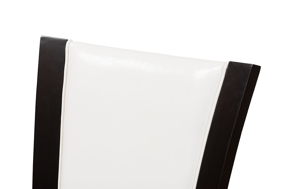 Baxton Studio Adley Modern and Contemporary Dark Brown Finished White Faux Leather Dining Chair (Set of 2) | Dining Chairs | Modishstore - 4