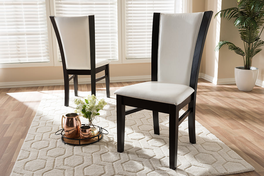Baxton Studio Adley Modern and Contemporary Dark Brown Finished White Faux Leather Dining Chair (Set of 2) | Dining Chairs | Modishstore - 3