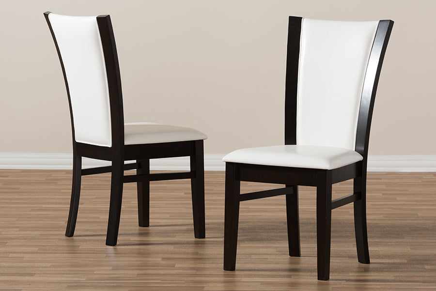 Baxton Studio Adley Modern and Contemporary Dark Brown Finished White Faux Leather Dining Chair (Set of 2) | Dining Chairs | Modishstore - 2