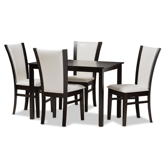 Baxton Studio Adley Modern and Contemporary 5-Piece Dark Brown Finished White Faux Leather Dining Set | Dining Sets | Modishstore