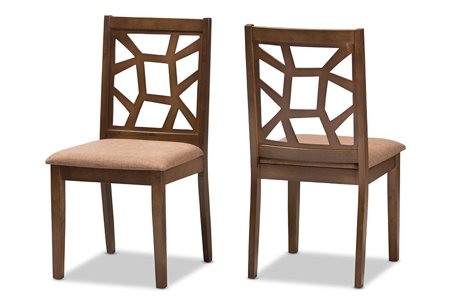 Baxton Studio Abilene Mid-Century Light Brown Fabric Upholstered and Walnut Brown Finished Dining Chair (Set of 2) | Modishstore | Dining Chairs - 4