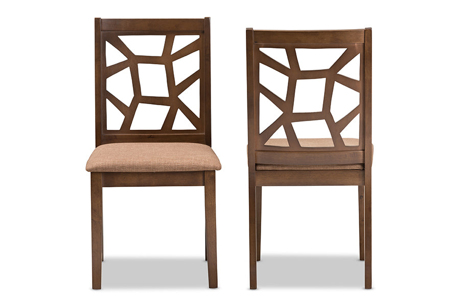 Baxton Studio Abilene Mid-Century Light Brown Fabric Upholstered and Walnut Brown Finished Dining Chair (Set of 2) | Modishstore | Dining Chairs - 3